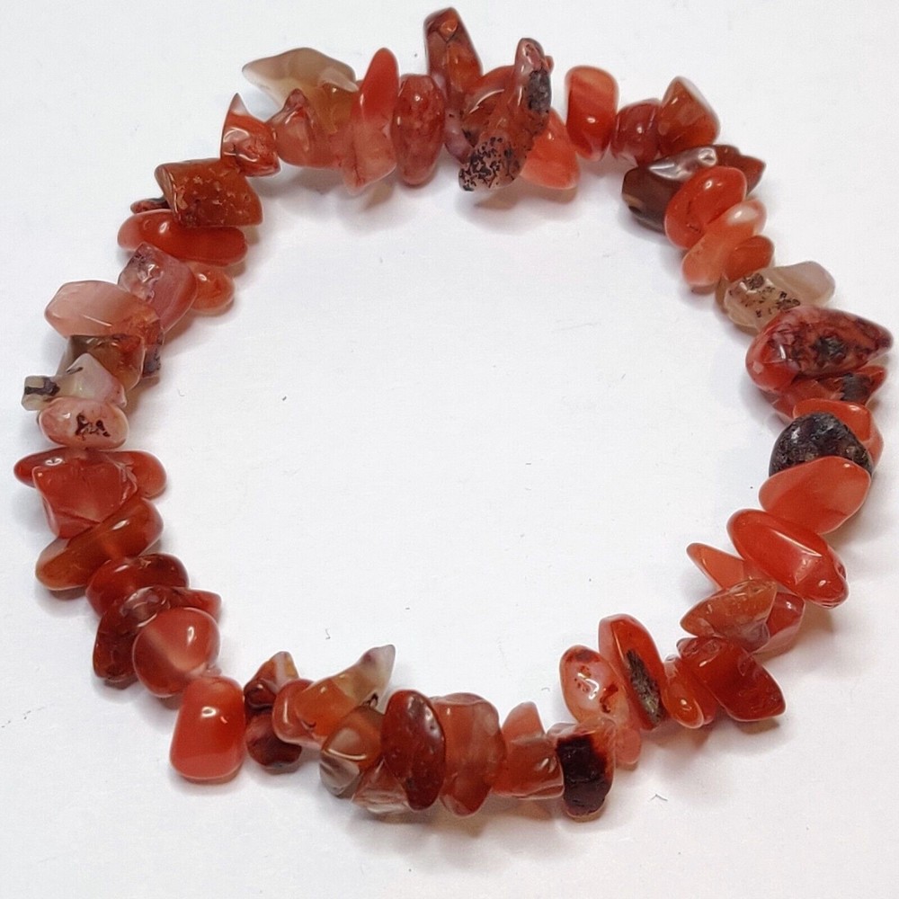 Carnelian Stretch Bracelet 5-8mm chip natural stone includes felt pouch-CB08